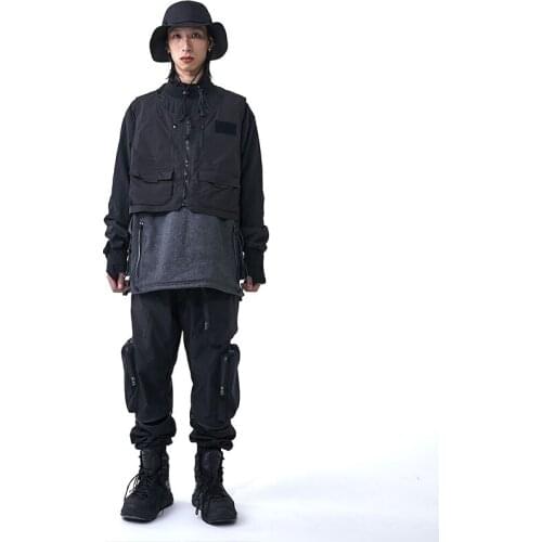 Mens Tops Pupil Travel Funtional Sweater and Vest Set Side Reflective Pockets Techwear Streetwear Punk Aesthetic Futuristic