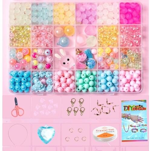 Children DIY Jewelry Making Set Cute Candy Color Beads DIY Necklace Bracelet Ring Hairband Accessories Kit Beads Cartoon Set