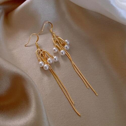 2021 Wholesale Korean Version of The New U-shaped Long Pearl Tassel Earrings Temperament Wild Earrings Net Red Earrings