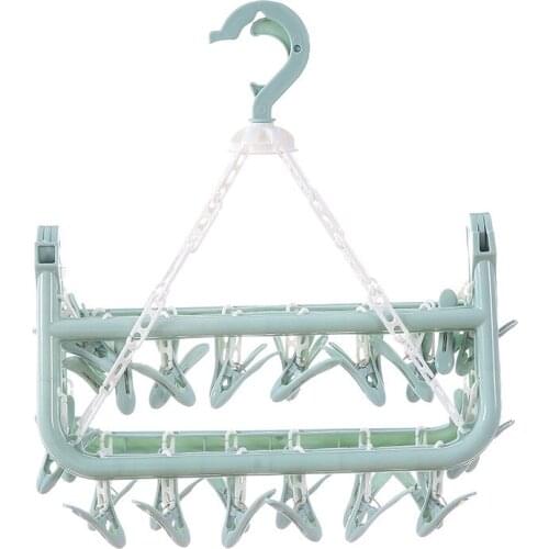 Plastic Folding Clothes Hanger Towels Socks Bras Underwear Drying Rack With 32 Clips Space Saving Closet Organizer Tools TUE88