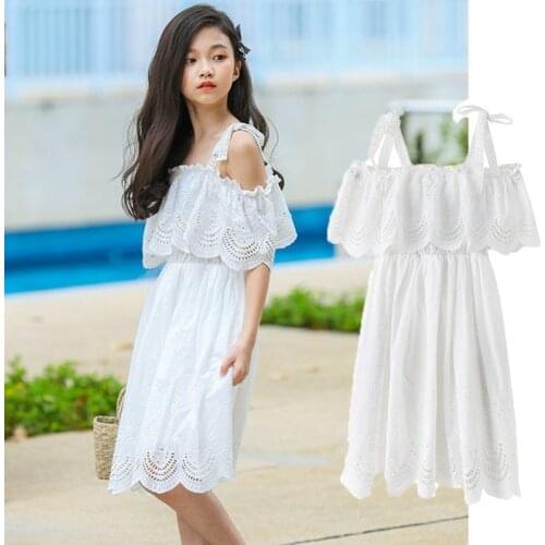 Dress For Girles 5 To 6 Years 12 To 14 Years White 2020 Teenage Princess Dresses Girl Summer Style Knee Length Children Clothing