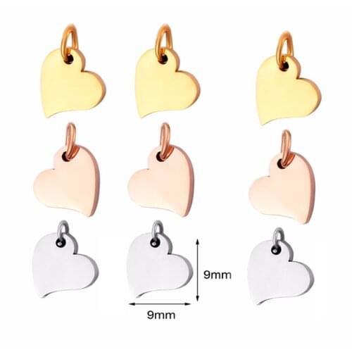 5pcs Wholesale Heart Charms 3Colors Mirror polishing Stinless Steel Stamping Blank ID Dog Tags DIY jewelry makings