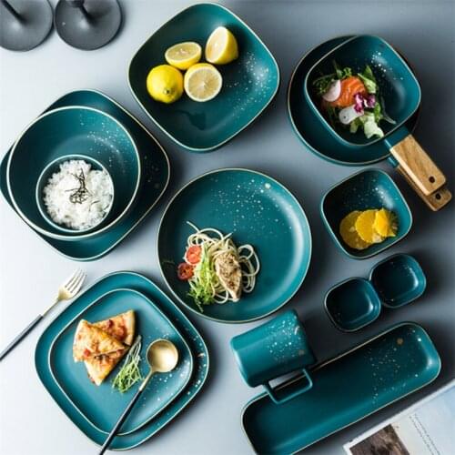 Retro Green Nordic Ceramic Phnom Penh Steak Plate Dinner Soup Plate Tableware Set Rice Bowl Coffee Mug Sauce Dish Dinnerware