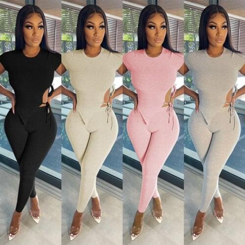 ZKYZWX Sexy Knitted Two Piece Club Outfits Bandage Crop Top Sweatpants Summer Clothing for Women Tracksuit Club Matching Sets