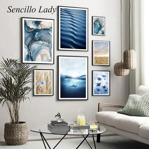 Blue Abstract Ocean Sea Canvas Poster Nature Landscape Painting Print Nordic Wall Art Picture Modern Home Bedroom Decoration