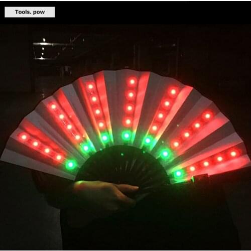 Chinese Style Folding Fan with LED Light and Remote Control Colorful Chinese Hand Held Folding Fan for Party/Dance LED Paper Fan