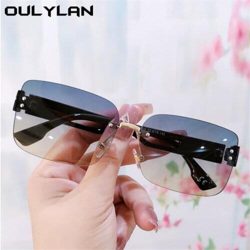 Oulylan Rimless Sunglasses Women Fashion Square Sun Glasses Female Vintage Hollow Temples Gradient Shades Eyewear Ladies UV400