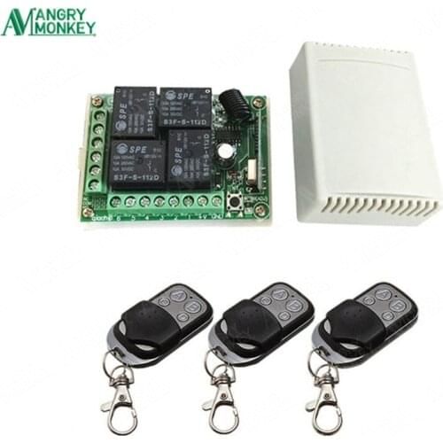 433Mhz Universal Wireless Remote Control Switch DC12V 4CH relay Receiver Module and 3pcs 4 channel RF Remote 433 Mhz Transmitter