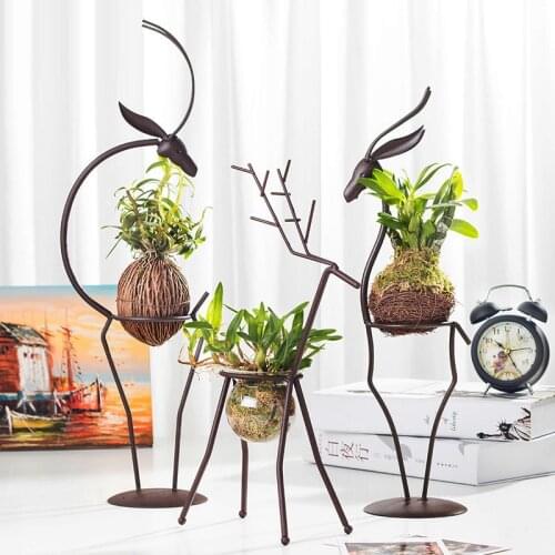 Hydroponics Vase Container Iron Deer Frame Plant Stand Sturdy Flower Stand Beautiful No Soil Office Family Garden Decoration 1Pc