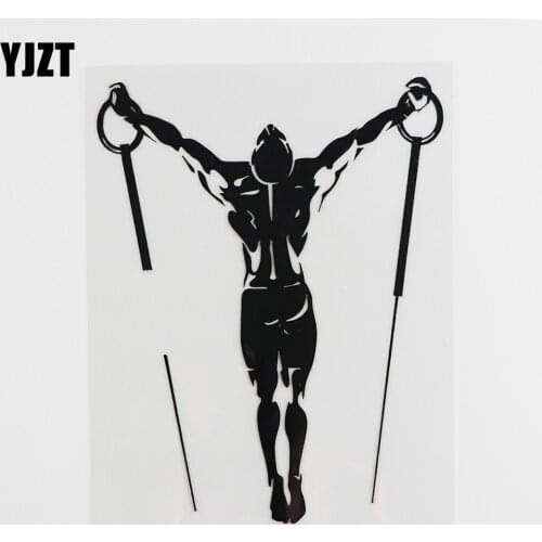 YJZT 12.9CMX16.5CM Cool Muscle Man Gymnastic RingsVinyl Car Sticker Black/Silver 8A-0302