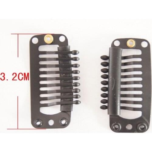 50pcs/bag 3.2cm 9-T-Tube Stainless Steel Snap Comb Wig Clip For Machine Wefted/Weaving Extensions Hair Extensions Accessory