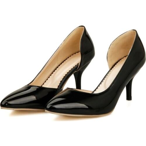 Women Shoes High Heel Limited Zapatos Mujer Tacon New 2017 Pointed Toe Ol Women Pumps Genuine Patent High Shoes Size 34-51 668