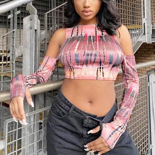 Womens Fashion Sexy Round Neck Navy Strapless Slim Tie Dye Tops Pink