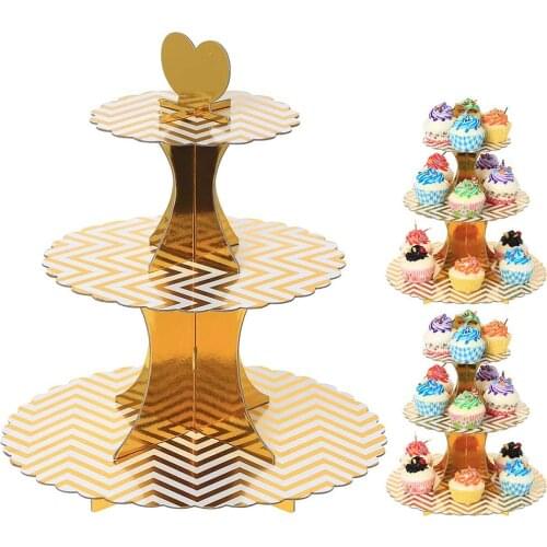3-Layer Cardboard Cake Stand Golden Disposable Cupcake Stand Wedding Baby Baptism Birthday Party Supplies