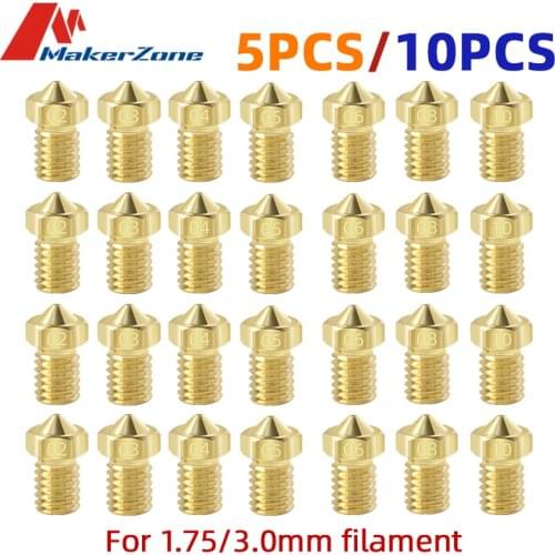 5/10pcs M6 Threaded Nozzle Full Metal 0.2/0.3/0.4/0.5/0.6mm Optional For 1.75/3.0mm Filament V5 V6 Hotend Extruder 3D Printer