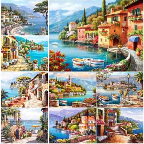 DIY Diamond Painting Scenic Cross Stitch Full Square Drill 5D Embroidery Diamonds Mosaic Seaside Picture Rhinestones Home Decor