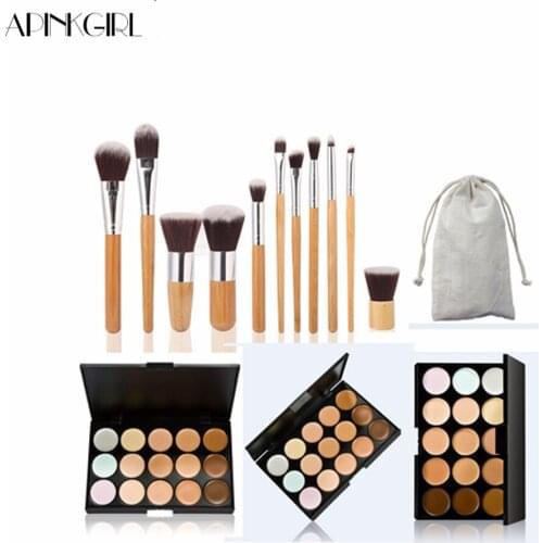 APINKGIRL Professional Makeup Concealer Palette Set Make Up Cream Camouflage Contouring Kit With 11Pcs Bamboo Makeup Brush Set