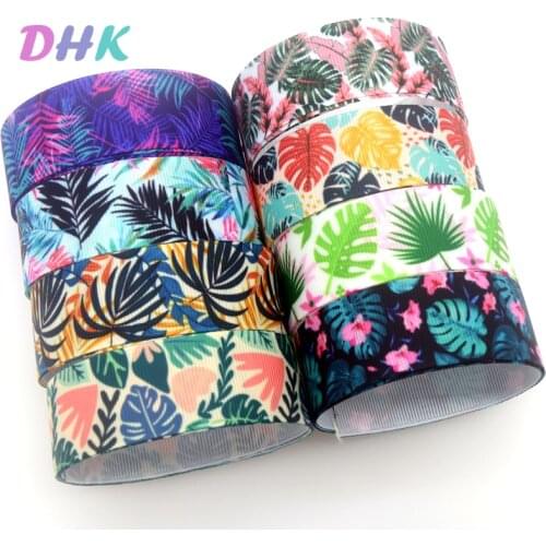 DHK 7/8'' 5yards Leaf Jungle Flower Printed Grosgrain Ribbon Accessory Hairbow Headwear Decoration DIY OEM Wholesale E1963
