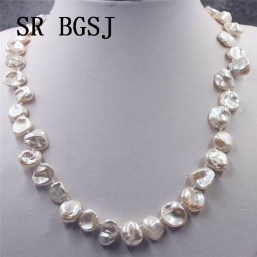 Free Shipping 12-14mm Reborn Baroque Edsion White Cultured Pearl Knot Lady Jewelry Necklace 19"