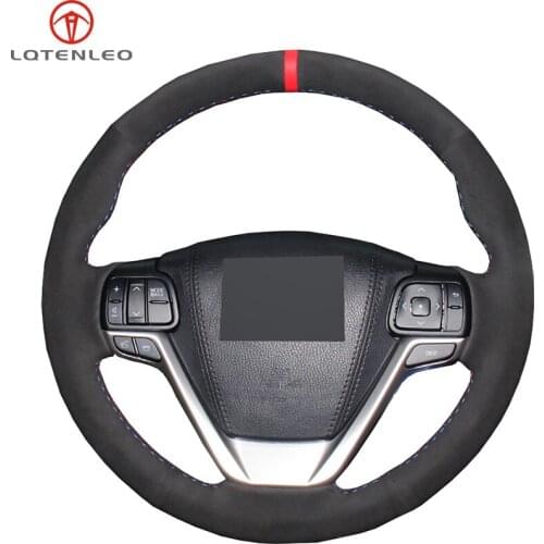 LQTENLEO Black Suede DIY Hand-stitched Car Steering Wheel Cover for Toyota Highlander 2014 - 2019 Sienna 2015-2019