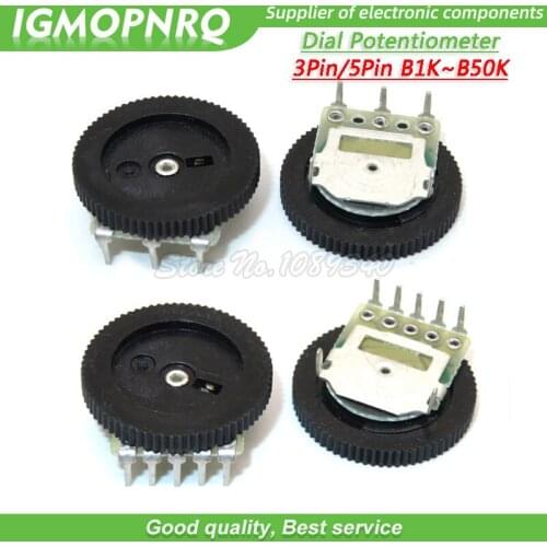 50pcs 3Pin / 5Pin 16*2mm Double Gear Tuning Dial Potentiometer B102 B103 B203 B503 B10K B20K B50K Dial Potentiometer IGMOPNRQ