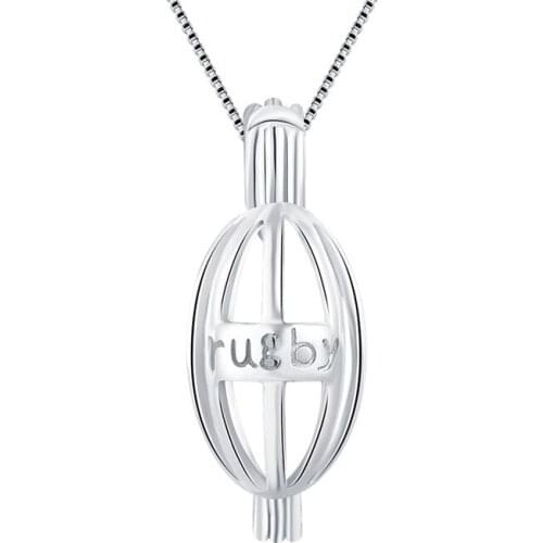 CLUCI Silver 925 Oval Rugby Shaped Cage Pendant for Pearl Women 925 Sterling Silver Rugby Sport Symbol Necklace Pendant SC134SB
