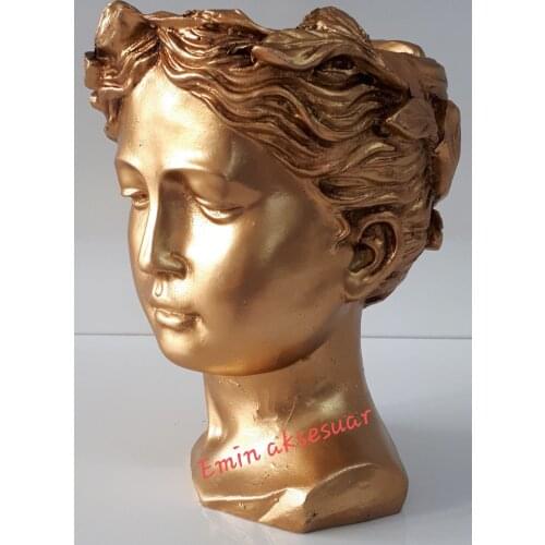 Handmade Helen Büst Middle Size Flower Pot Gray and Gold Color Options 20cm 8cm Diameter