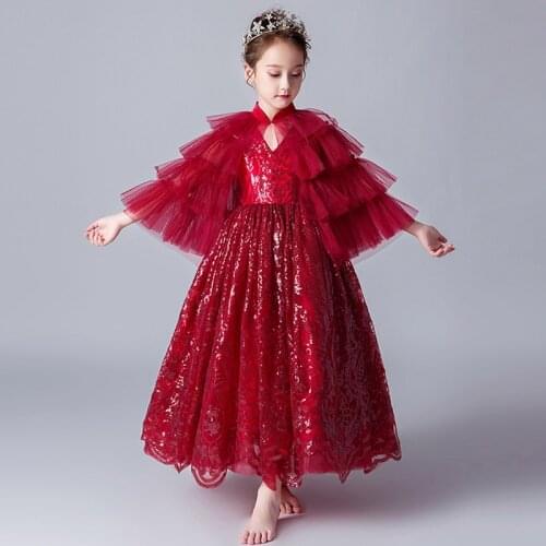 Children Full Dress Princess Skirt Winter Girl Thick And Disorderly Sha Huatong Piano Show Go Dress Small Host Evening Dress