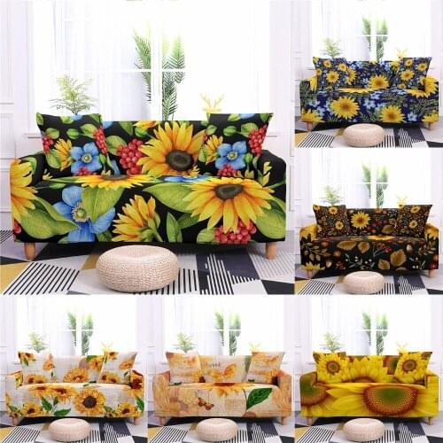 Sunflower Print Elastic Sofa Cover For Living Room Stretch Couch Slipcovers Corner Sectional Flowers Couch Cover 1/2/3/4 Seaters