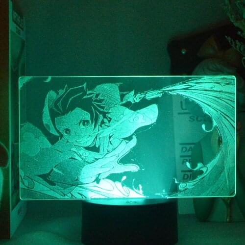Hot Anime Demon Slayer Tanjiro Fighting Scene 3D Visual Night Lamp Retro Style Lighting Photo of Manga kimetsu no yaiba Figure