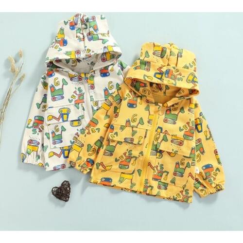 Spring Autumn Fall Children Zipper Open Front Jacket Cartoon Printed Pattern Hooded Jacket Boys/Girls Childrens Clothing