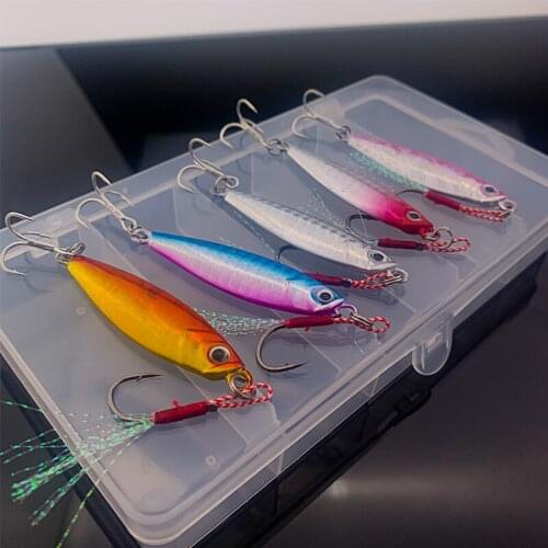 OBSESSION Metal Fishing Jig Lure Set5pcs/box Baits Kit Wobbler Crankbaits with Box Treble Hooks Fishing Tackle Hard Sinking Bait