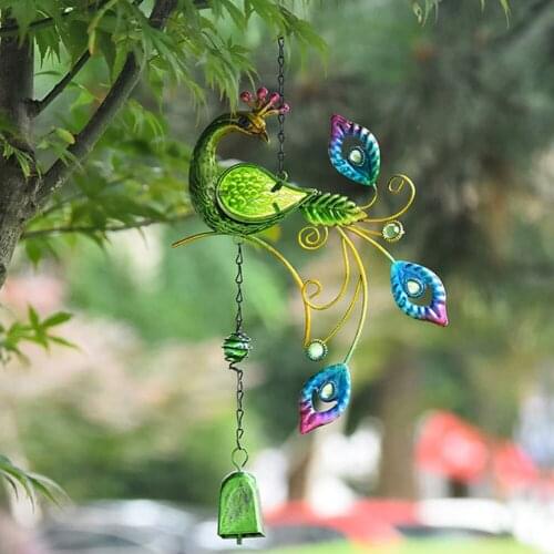 Metal Glass Painted Peacock Wind Chimes Garden Wind Chime Bell Hanging Pendant Yard Home Wall Hanging Bells Ornament Decor