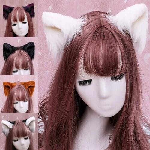 Cute Furry Imitation Animal Fox Long Fur Ears Shape Hair Clip Halloween Party Headwear Anime Lolita Wolf Cat Cosplay Hairpin