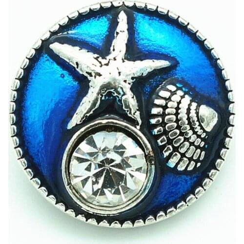 Fashion beauty Blue Starfish shell 18MM metal snap buttons fit DIY 18mm snap jewelry wholesale KZ3278