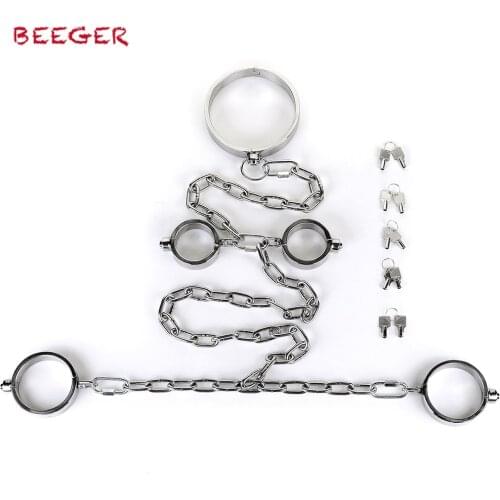 BEEGER 5 Piece Stainless Steel Shackle Set, Shackle steel restraints bondage harness slave collar hand cuffs bdsm fetish