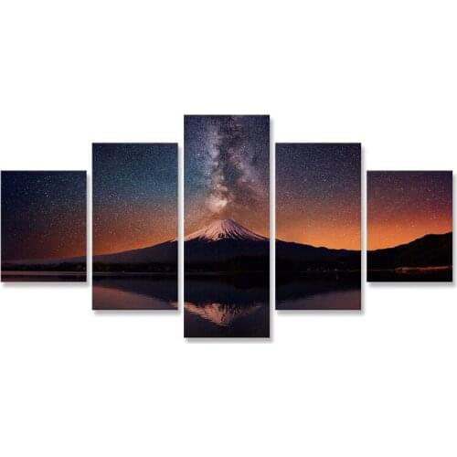 Landscape Mount Fuji Evening Stars Wall Art Painting 5 Panels Wall Poster Modular Pictures Paintings Wall Decor