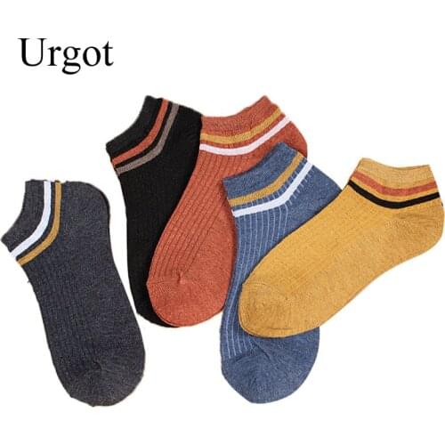 Urgot 5 Pairs Mens Short Ankle Socks Summer Leisure Sports Stripes Spring Tide Short Boat Socks Cotton Personality Socks Male