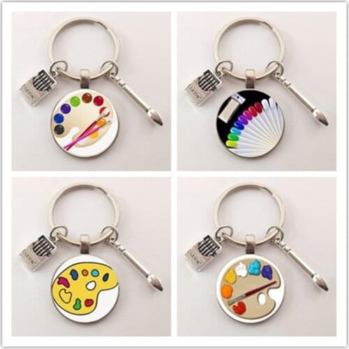 New Painter Tools-Palette and Brush Keychain A Glass Pendant Keychain Ring DIY Suitable for Keychain