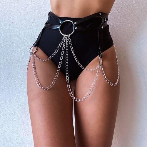 Body Harness Women Sexy Chain Belt Goth Faux Leather Strap Waist Jewelry Festival Girls Fashion Accessory