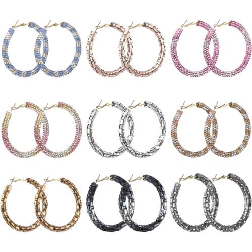 Bling Bling Crystal Hoop Earring Fashion Rainbow Solid Color Rhinestone Round Circle Statement Earring For Women Gift