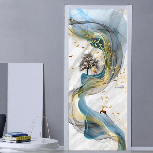 PVC Self-Adhesive Waterproof Door Sticker 3D Stereo Abstract Art Line Marble Wallpaper Living Room Bedroom Home Decor Door Paste