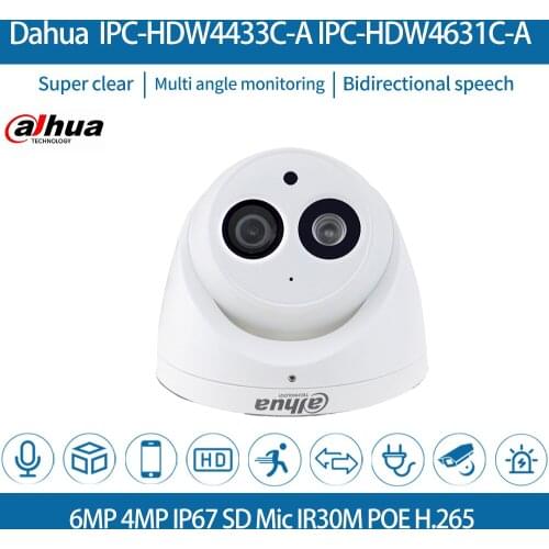 Dahua IP Camera IPC-HDW4433C-A IPC-HDW4631C-A Security 4MP 6MP Camara Surveillance Night Vision IR PoE Built-in Mic