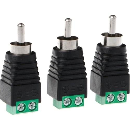 3 Pcs RCA Male Plug to AV Terminal Connector Video AV Balun 2 Screw WXTC