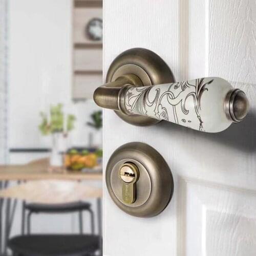 72mm Split Imitation Bronze interior Chinese style blue and white china Handles Lock Mute simple wood door Hand Shank Zinc alloy