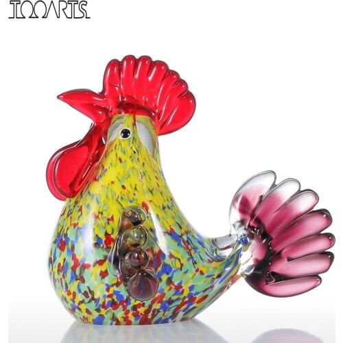 Tooarts Multicolor Rooster Figurine Glass Miniature Figurine Home Decor Animal Ornament Gift Glass Handicraft For Home Garden