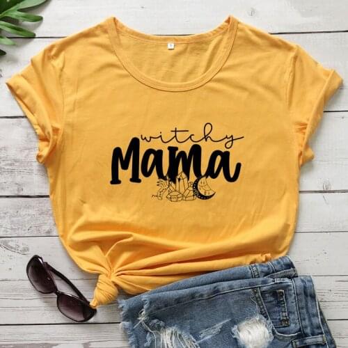 100% Cotton Witchy Mama Halloween T-shirt Trendy Moon Child Tshirt Spooky Women Short Sleeve Graphic Witch Top Tee Shirt