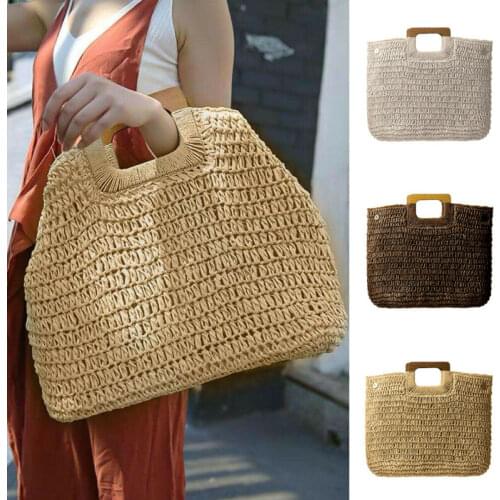 Women Boho Woven Handbag Summer Bohemia Beach Bag Tote Straw Bag Square Rattan Shoulder Bags Wristlets /BY