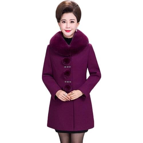 Plus Size 5XL Women Woolen Coat New Autumn Winter Jacket Middle-aged Clothes Solid Large Fur Collar Wool Coat Women Clothing 297
