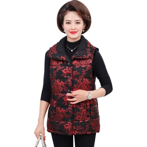 Sleeveless Cotton Vest Women Winter Warm Coat Grandma Wear Print Cotton-padded Casual Plus Size 5XL Middle Age Mother Outerwear